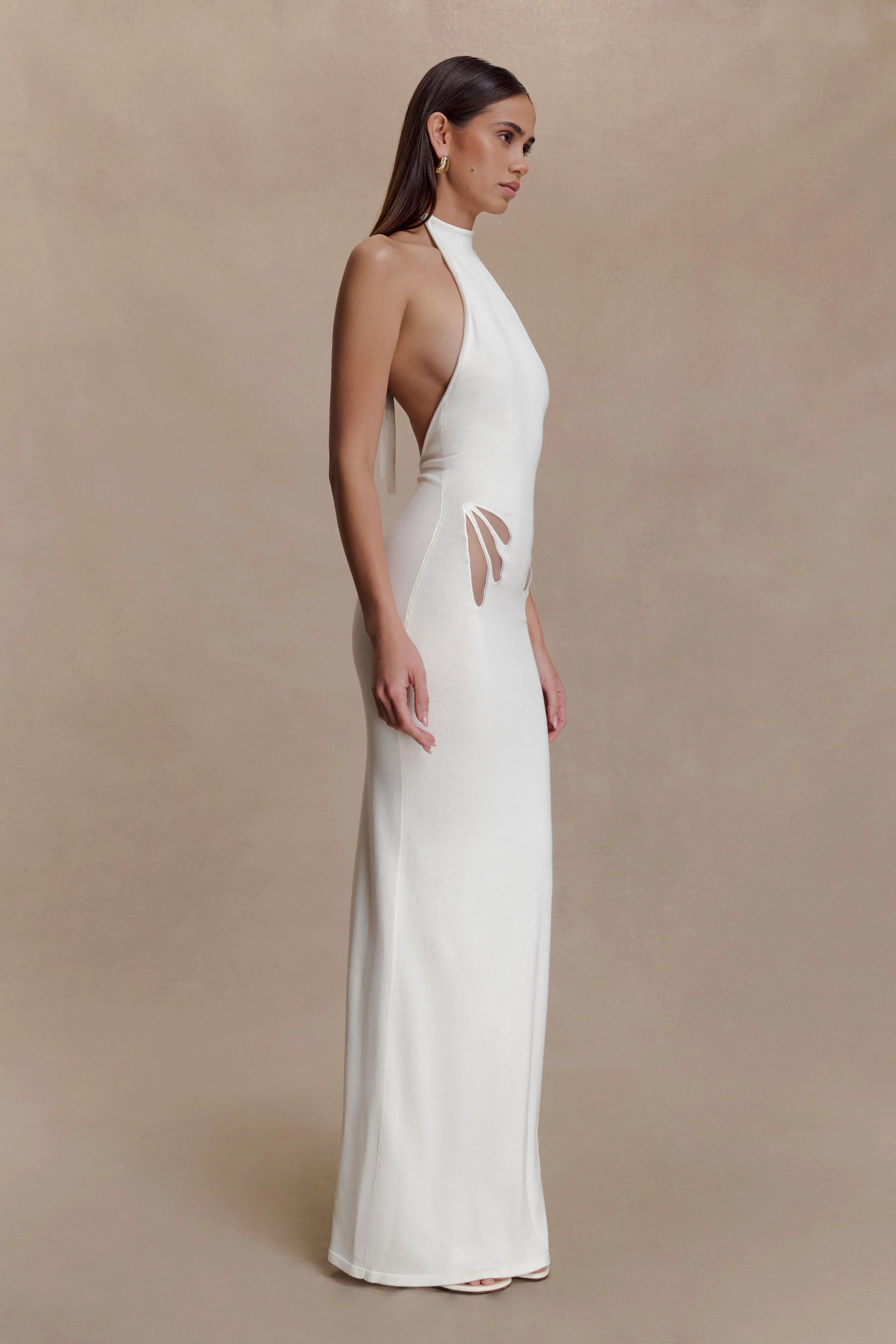 Brock Knit Halter Maxi Dress White