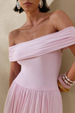 Cindie Pink Bardot Neck Maxi Dress