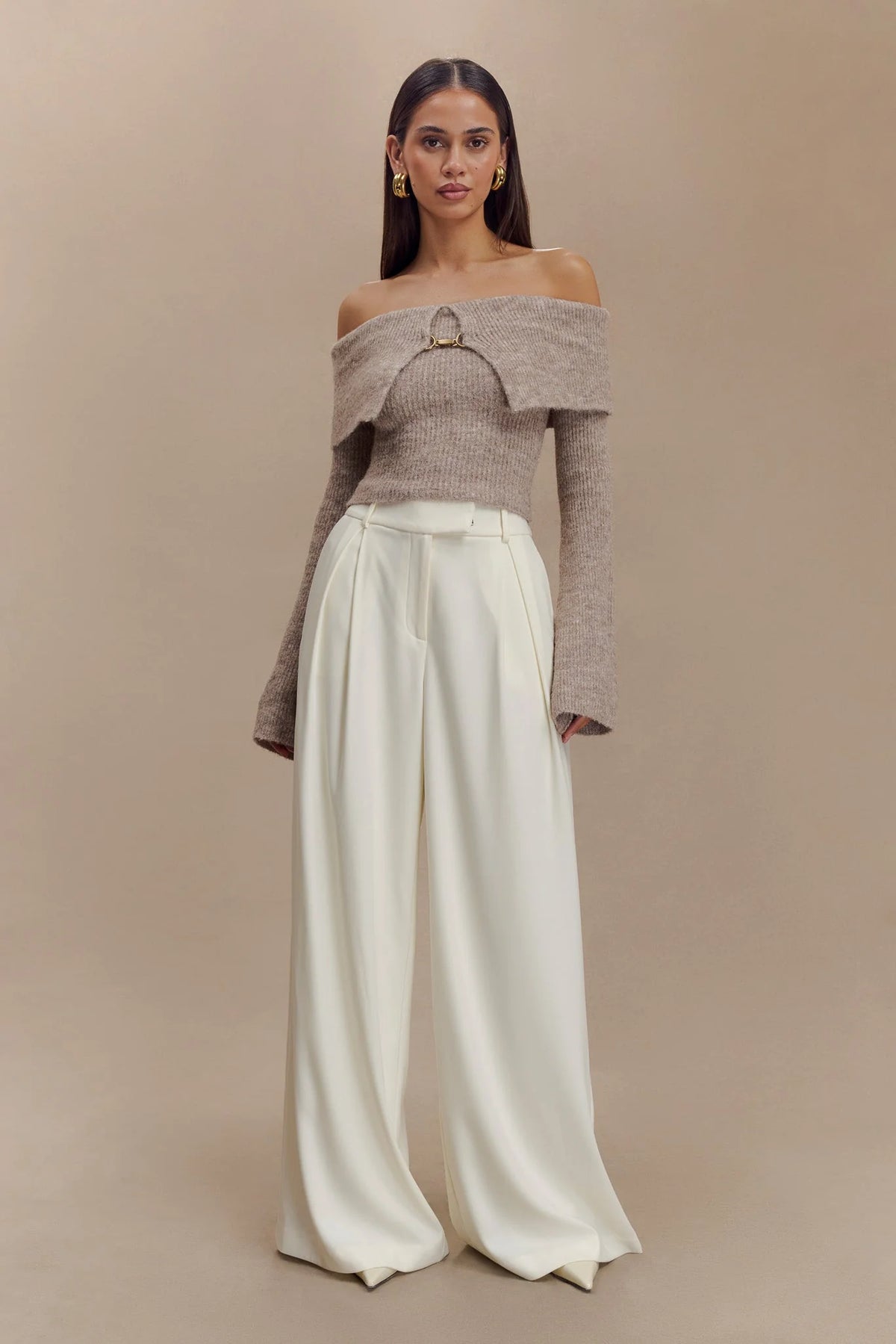 Jacqueline Pleated Wide Leg Pants Ivory