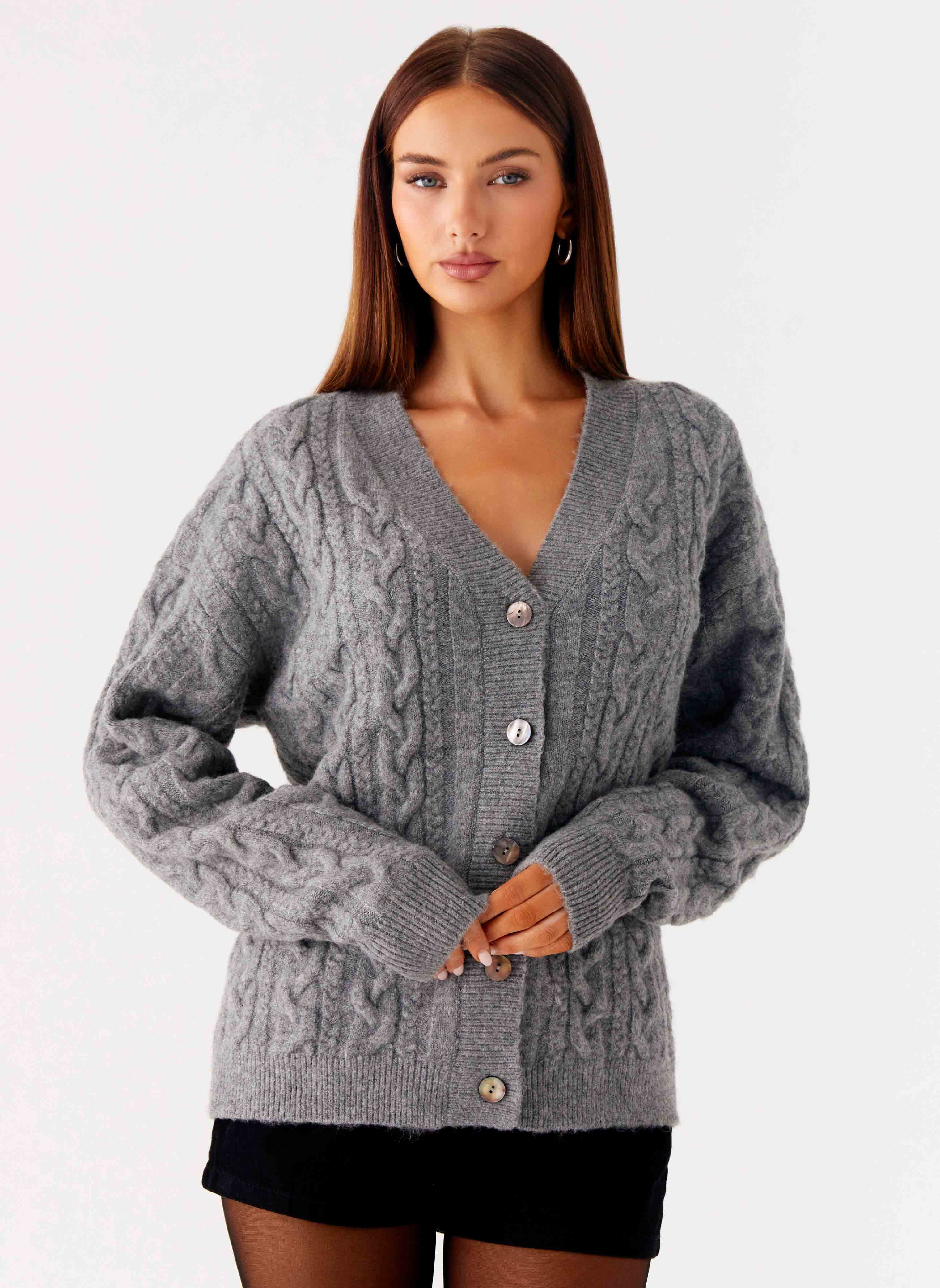 Frawley Cable Knit Cardigan Grey