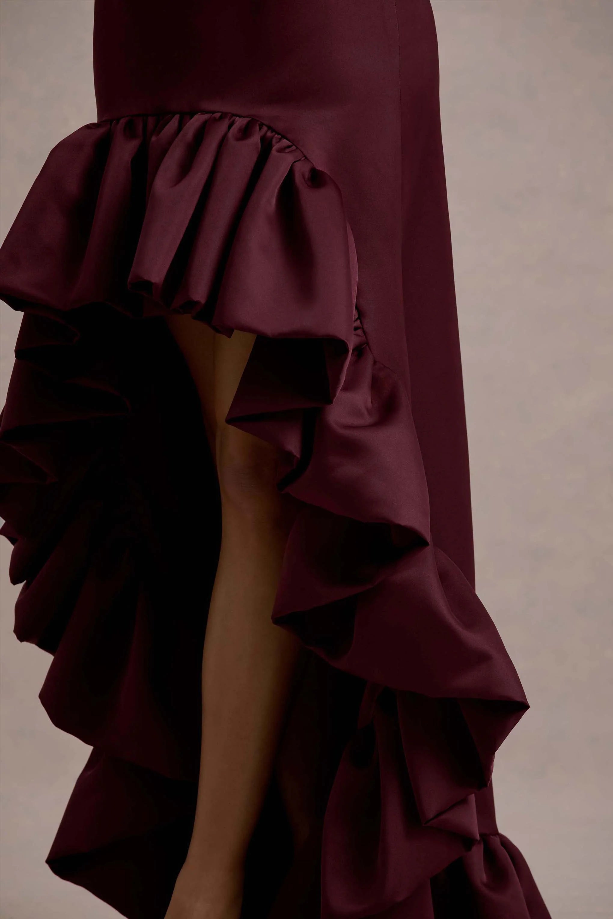 Ruby Merlot Satin High Low Maxi Skirt