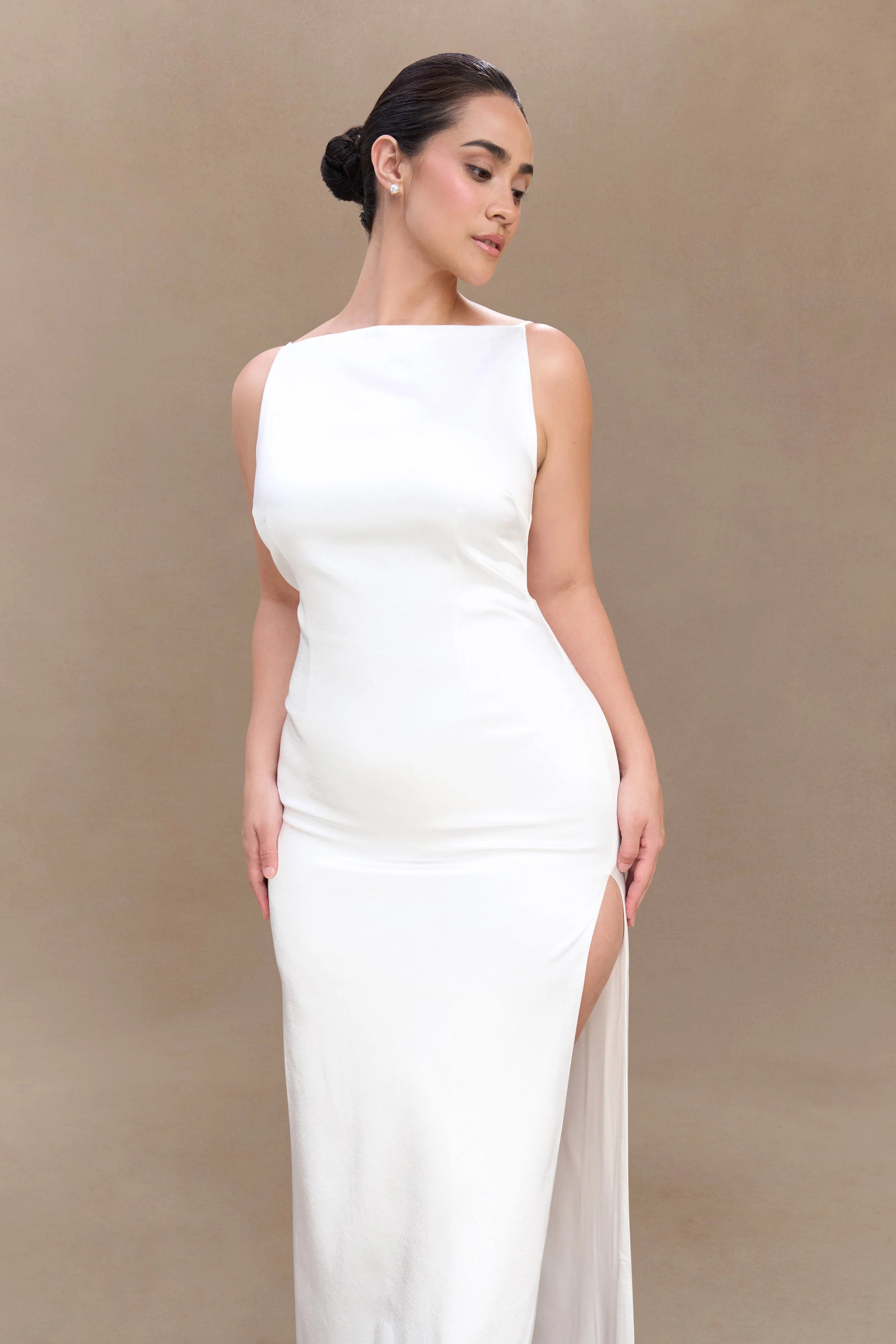 Violet Sleeveless Satin Maxi Dress White
