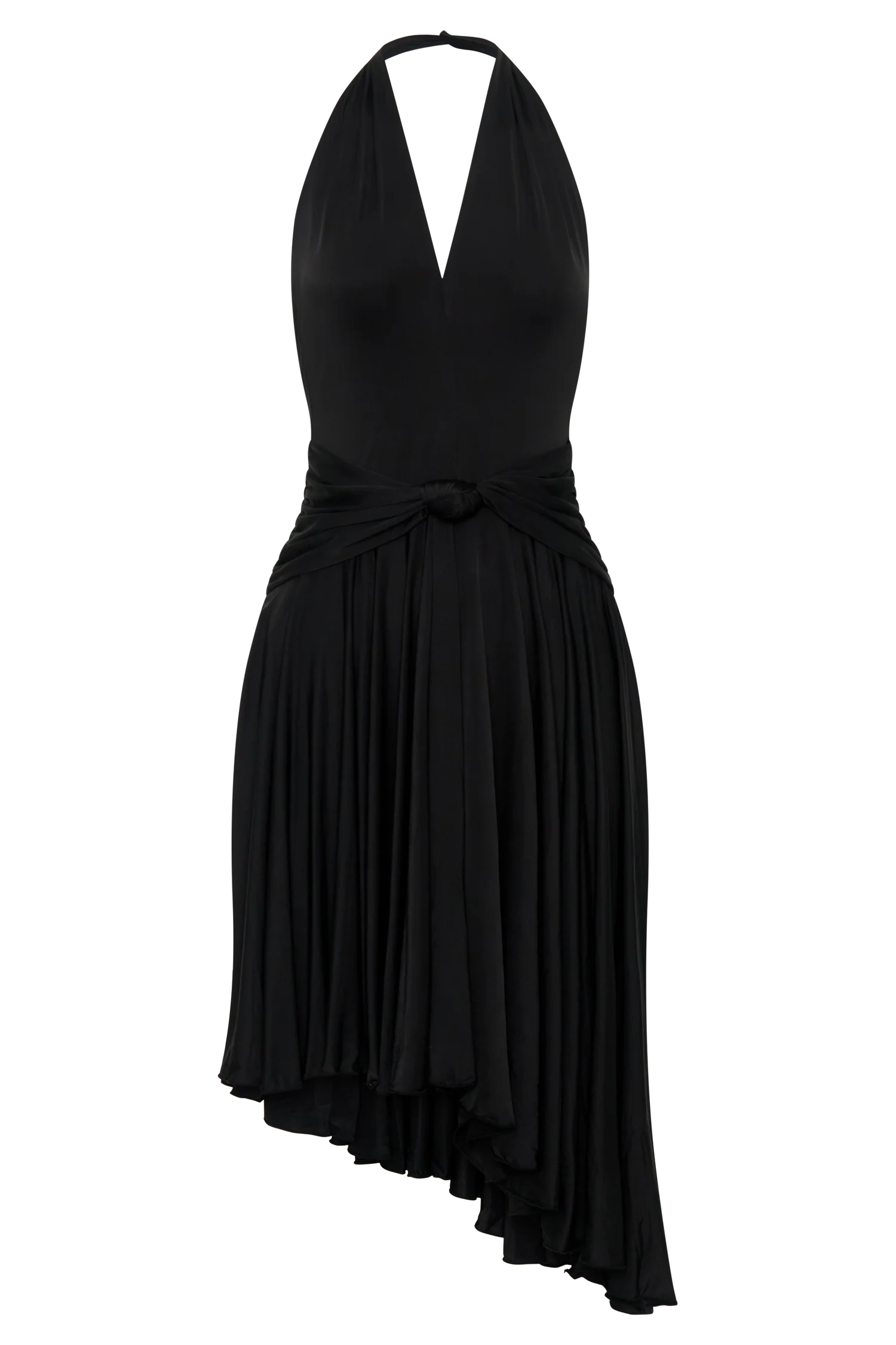 Zelda Asymmetric Slinky Midi Dress Black