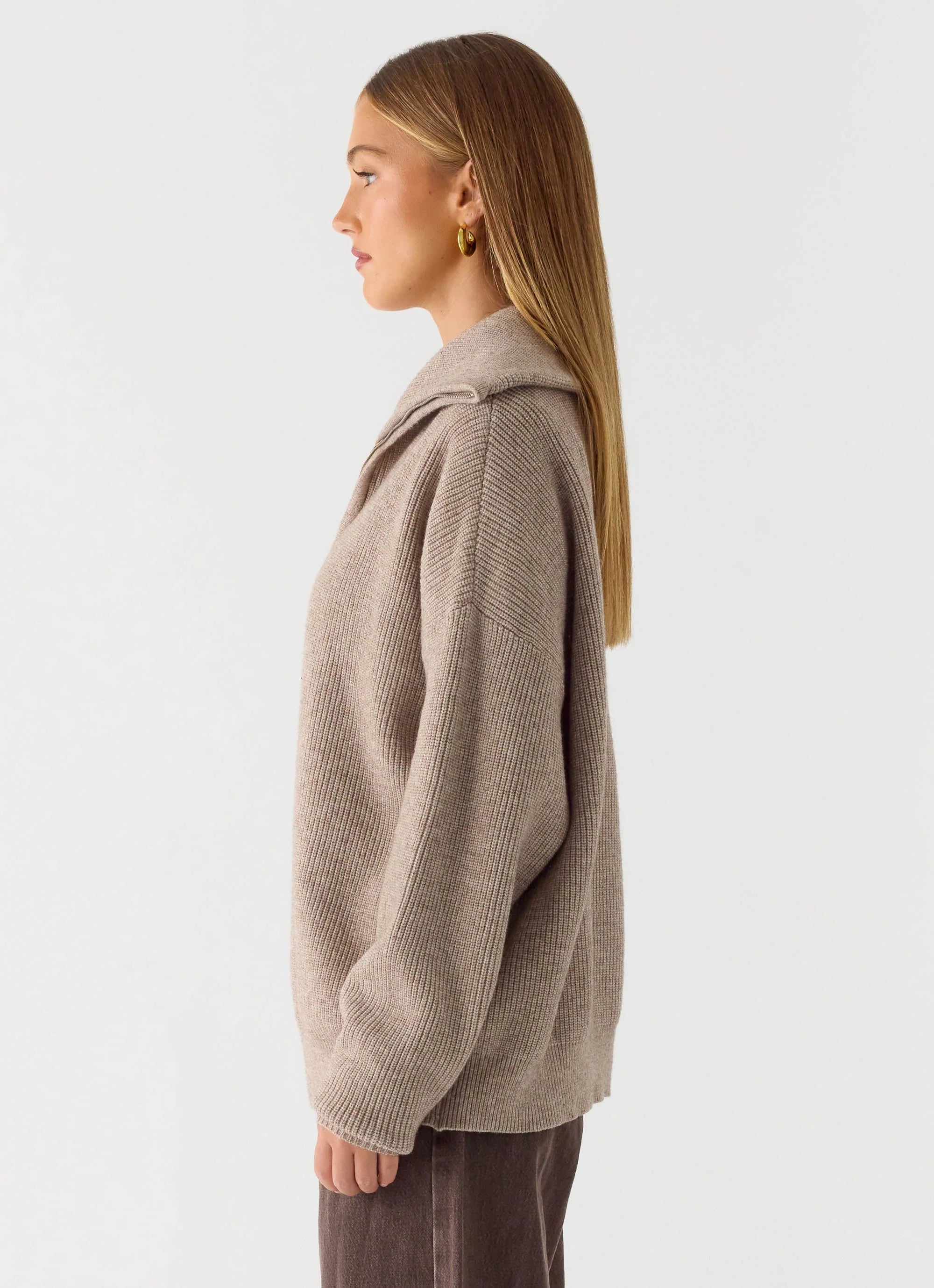 Eirena Quarter Zip Knit Sweater Tan