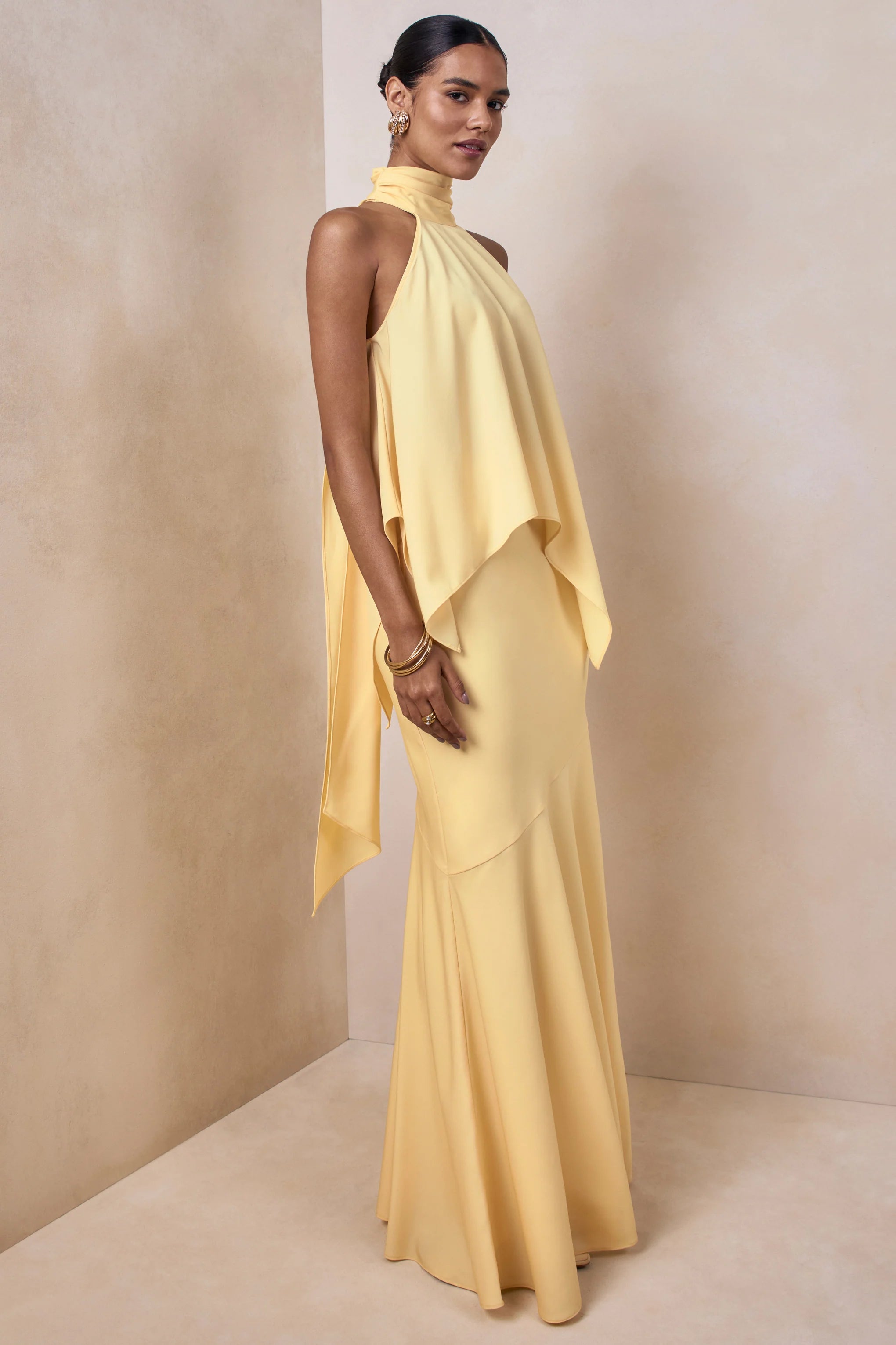 Sancelle Lemon Matte Satin Halter Neck Top