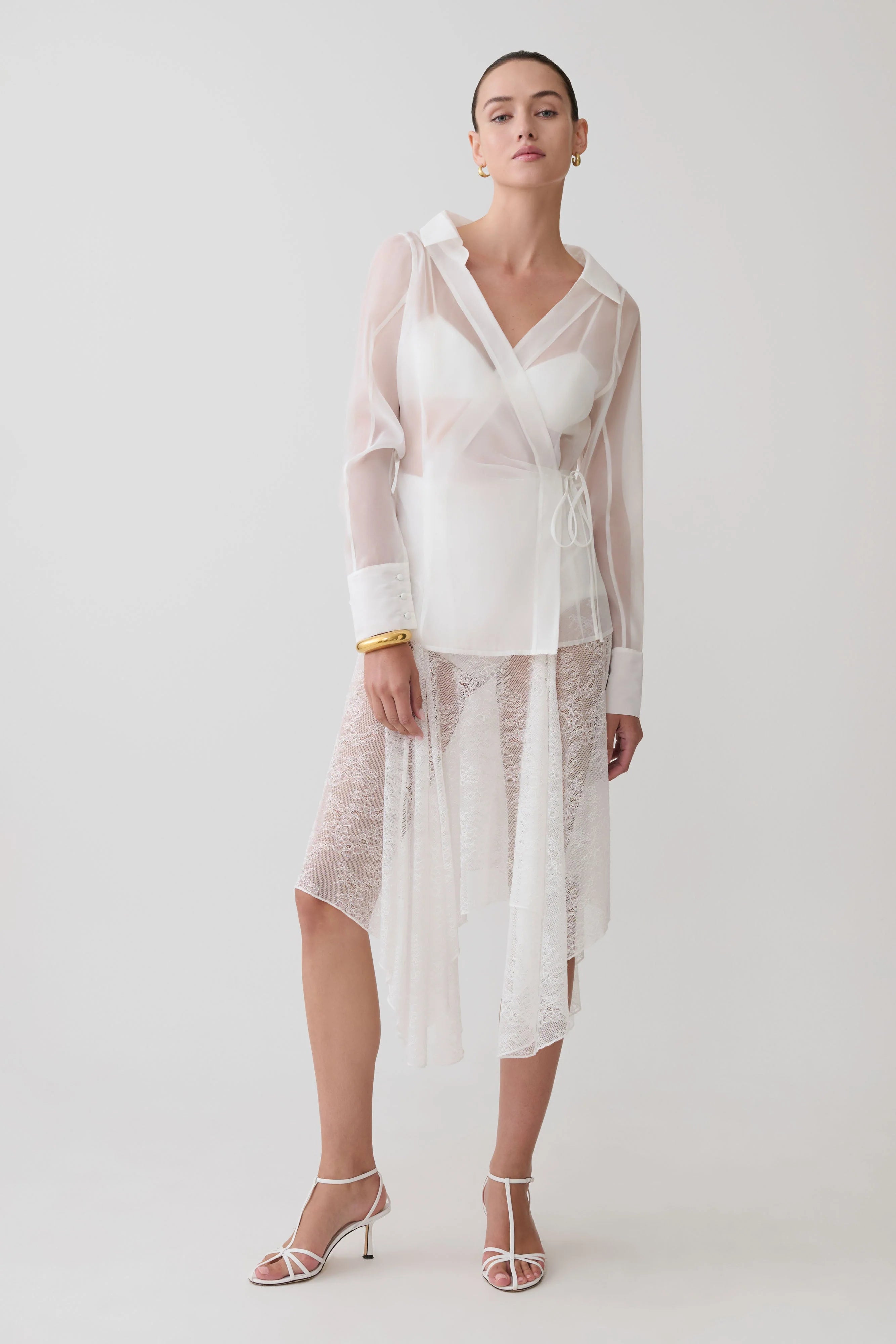 Haime Lace Hankie Midi Skirt Ivory