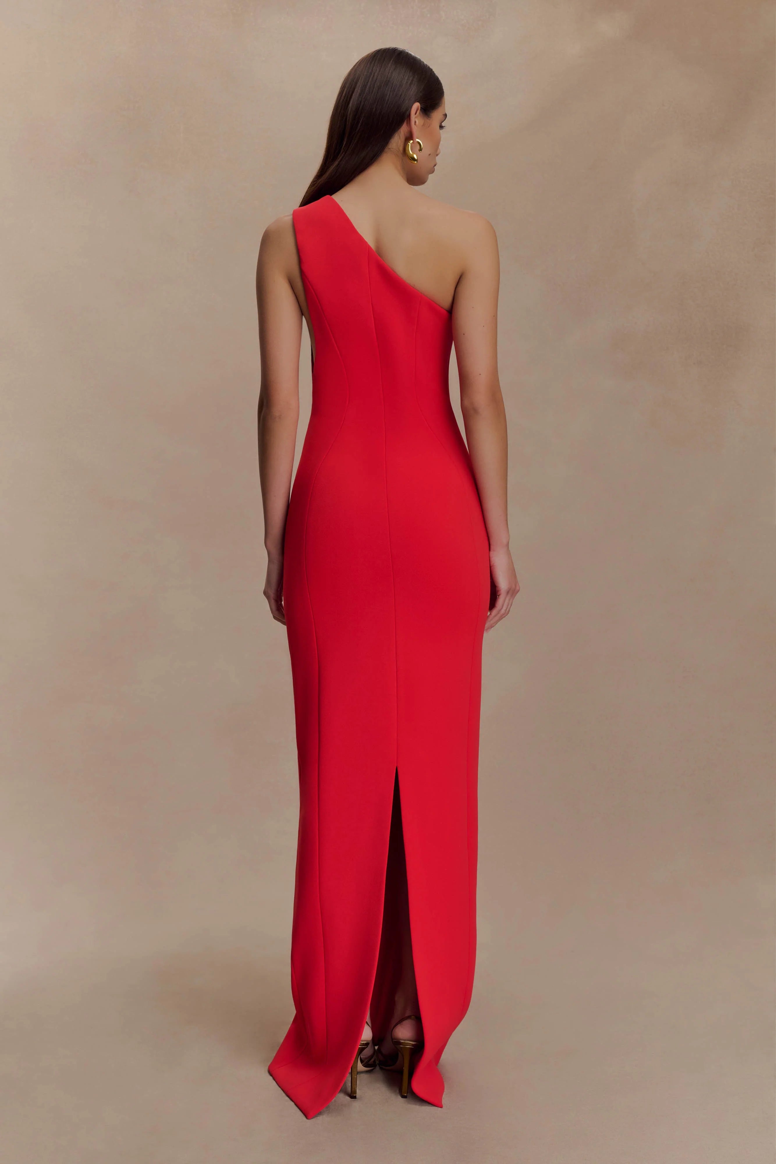 Milena One Shoulder Crepe Maxi Dress Red