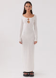 Crystal Cascade Knit Maxi Dress White