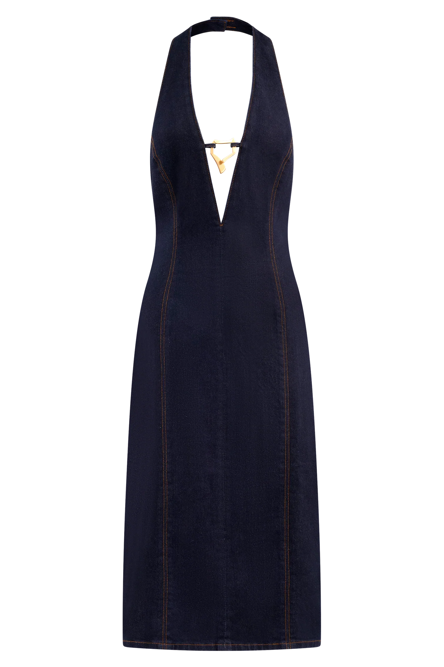 Shauna Denim Halter Midi Dress Indigo Blue
