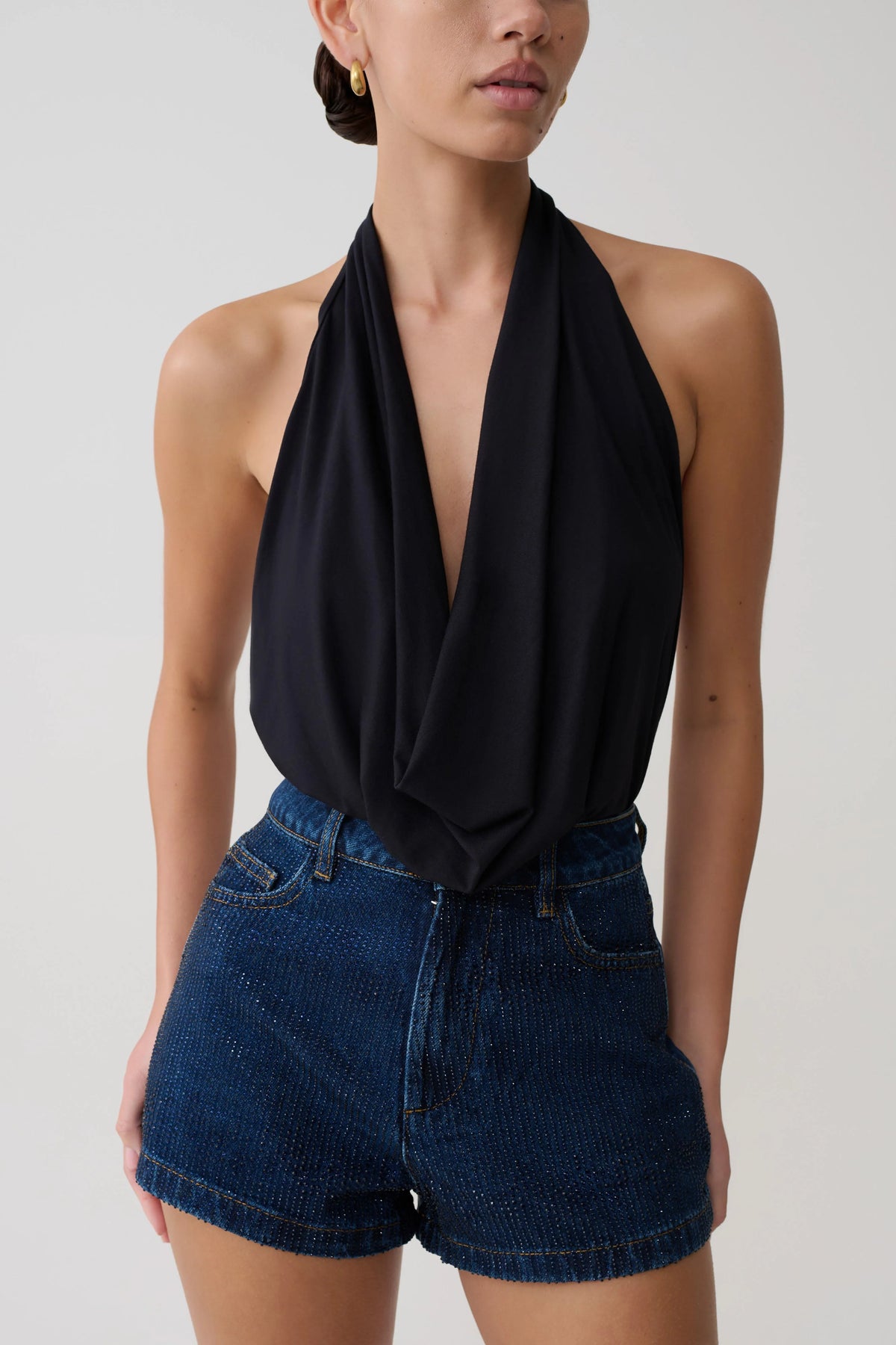 Huyen Cowl Front Modal Top Black