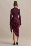 Raffie Plum Long Sleeve Midi Dress With Satin Wrap Skirt