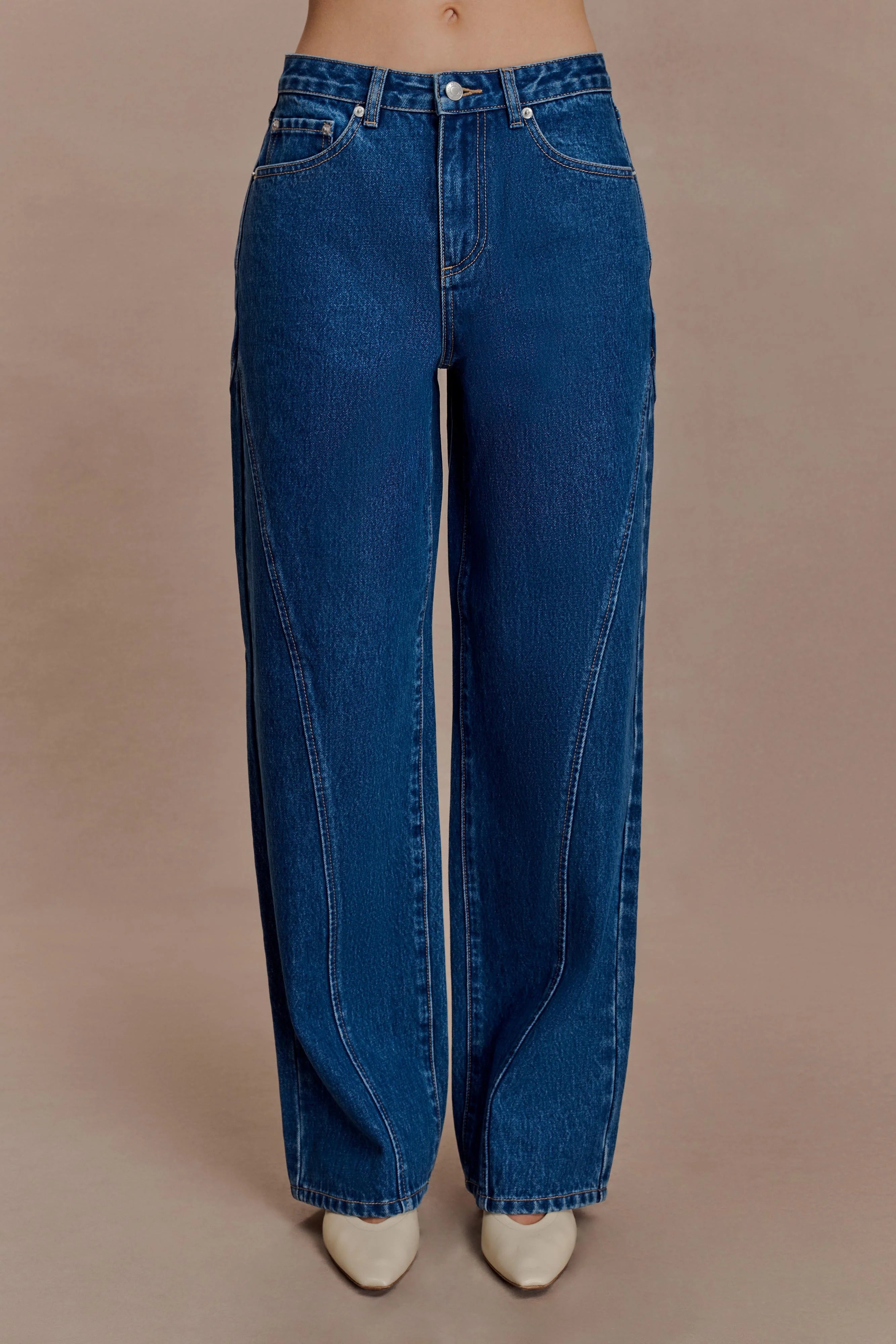 Georgette Mid Rise Paneled Denim Jeans Dark Blue