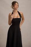 Auburn Black Halter Skater Midi Dress