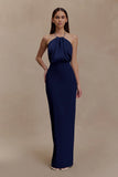 Elina Satin Necklace Maxi Dress Navy