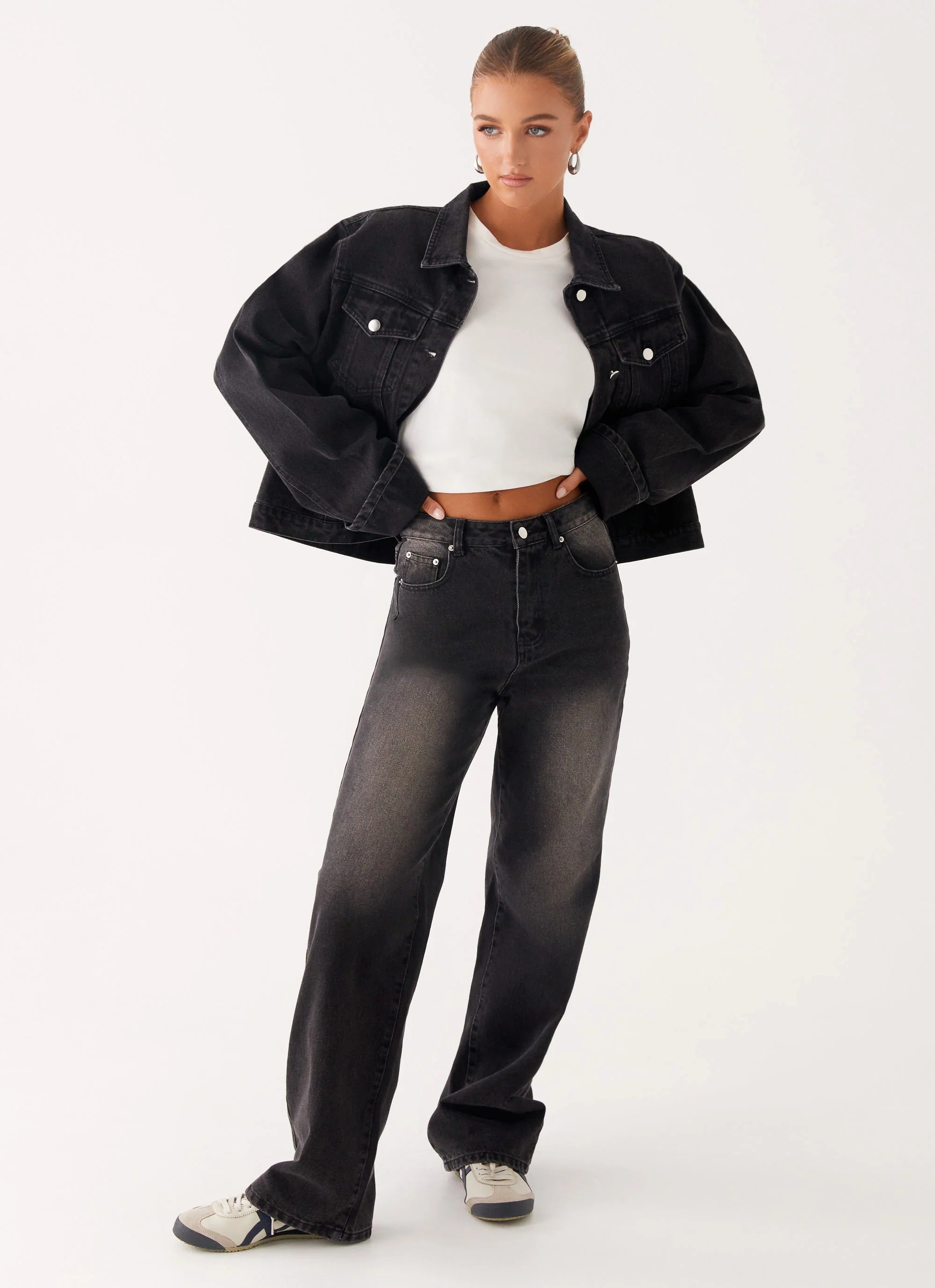 Back Again Oversized Denim Jacket Charcoal Wash