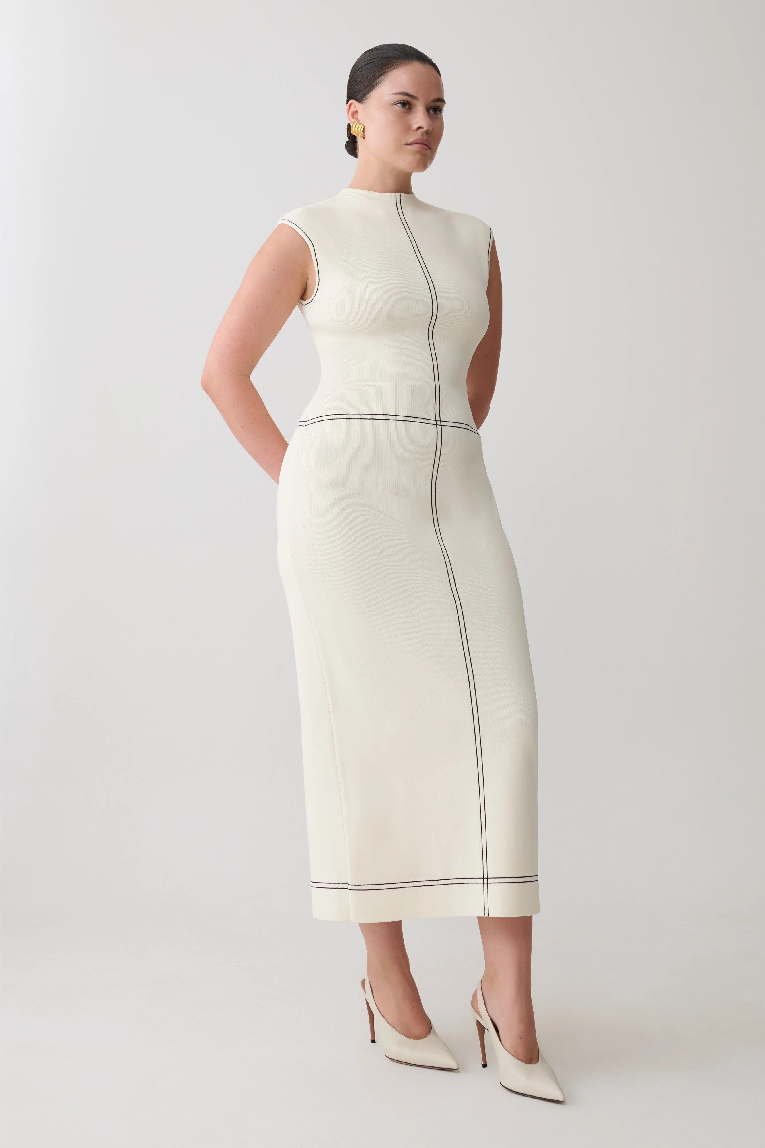 Malone Bandage Knit Midi Dress Ivory