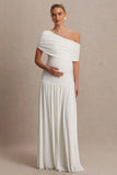 Noah White Asymmetric Neck Maternity Maxi Dress With Drop Waist