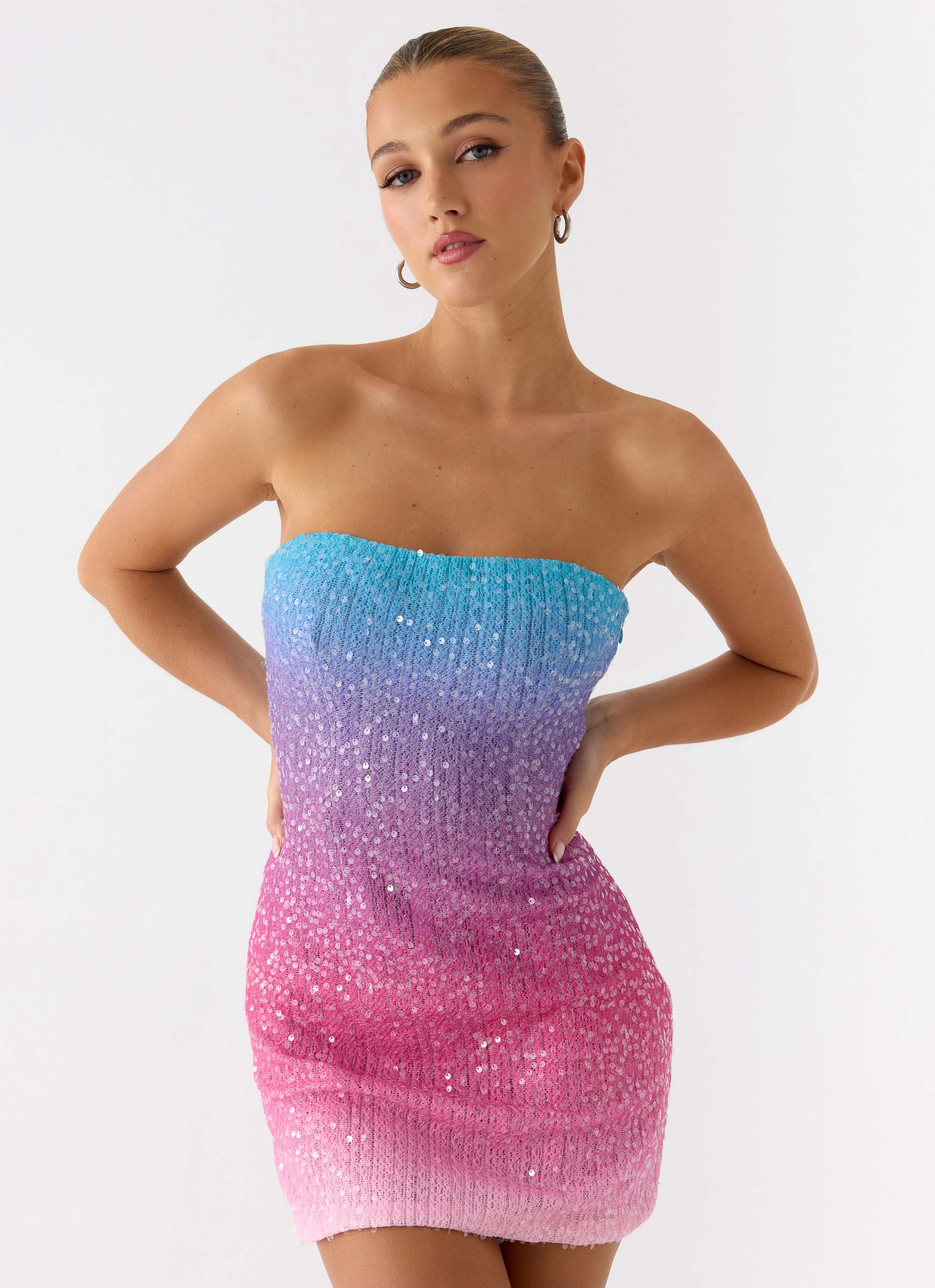 Step Closer Sequin Knit Mini Dress Disco Ombre