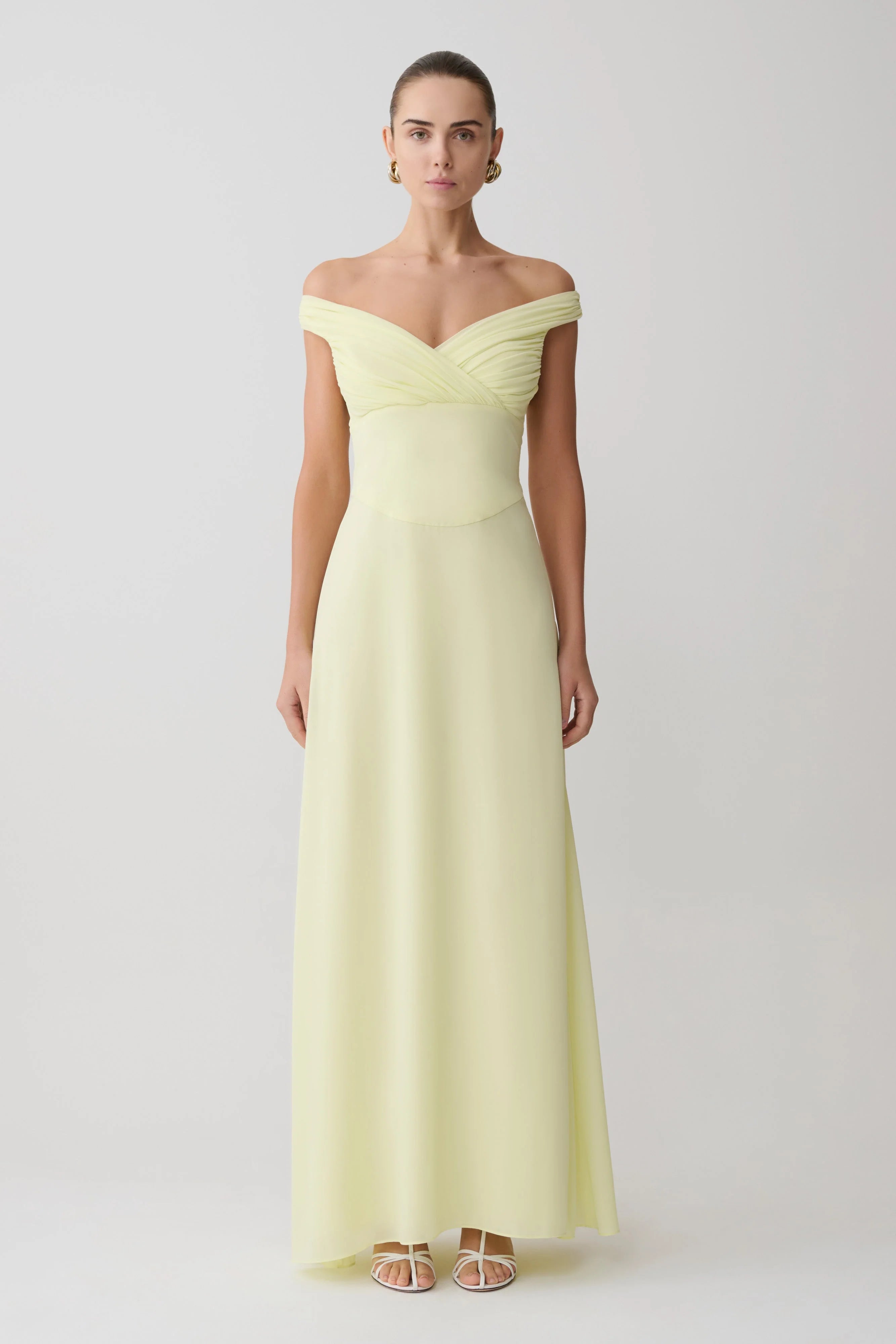 Mabel Off Shoulder Chiffon Maxi Dress Lemon