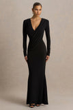 Daphira Black Extreme Plunge Neck Maxi Dress