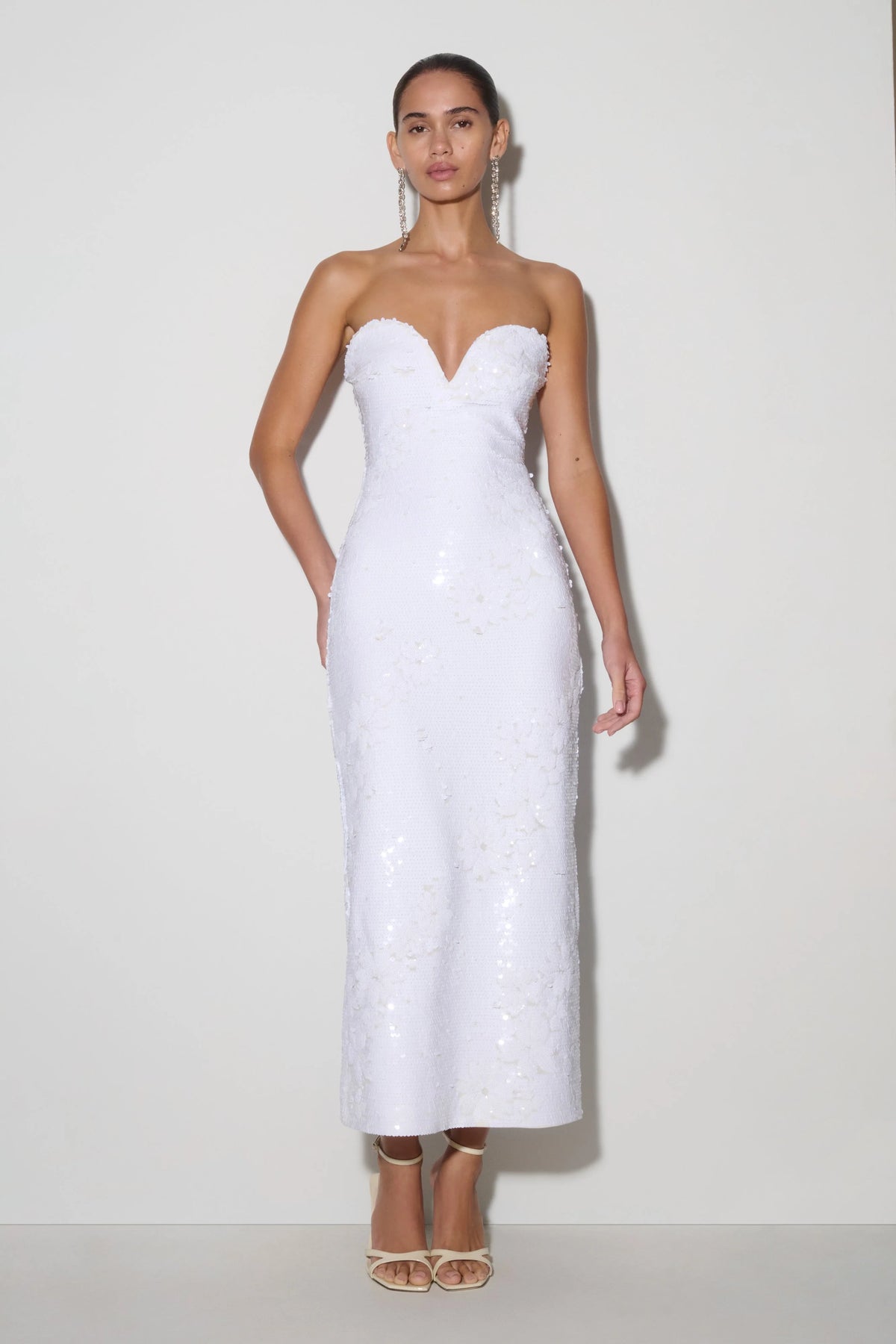 Maisie Strapless Sequin Midi Dress White