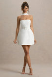 Timberly White High Neck Tailored Micro Mini Dress