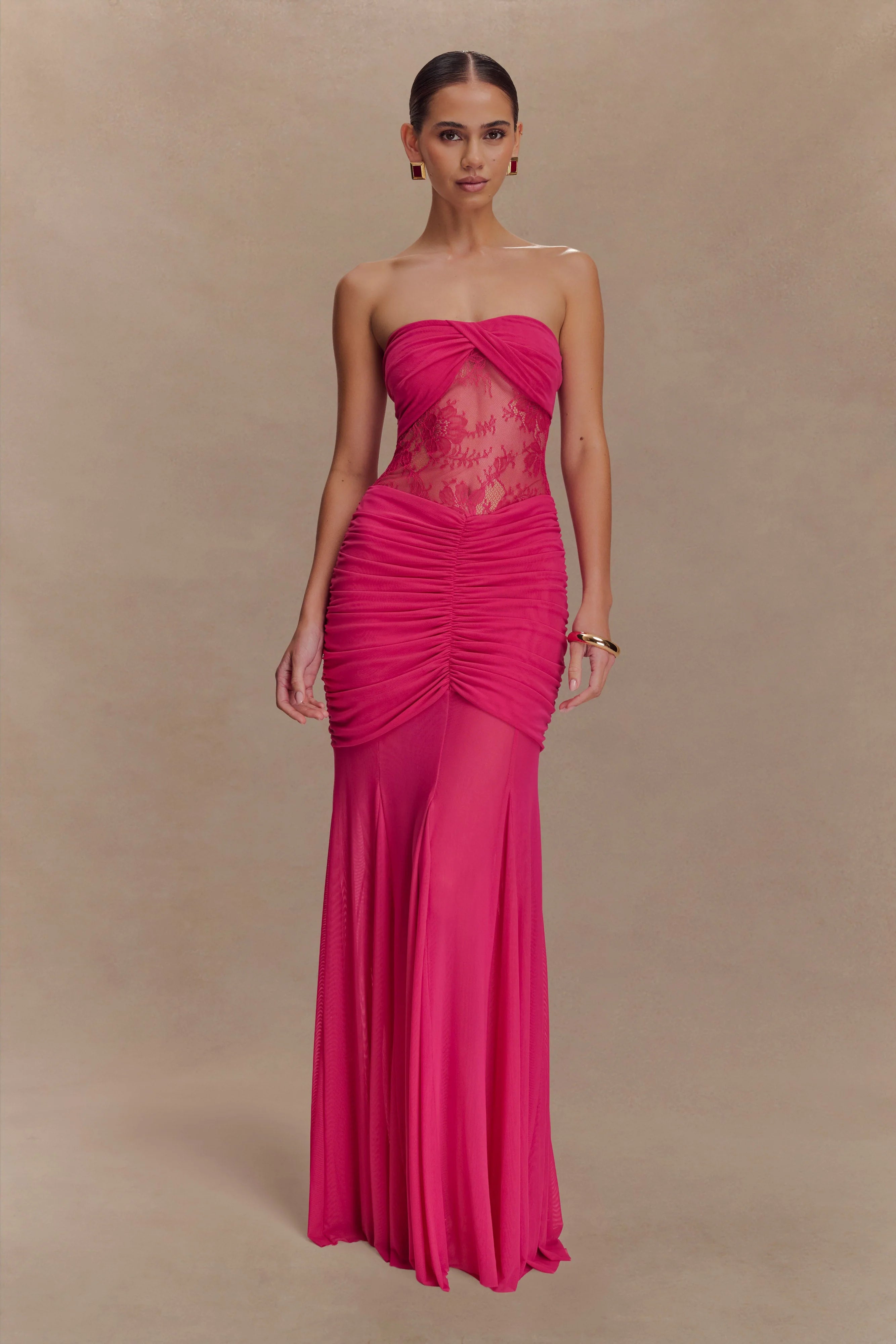 Khadijah Lace And Mesh Maxi Dress Dragonfruit