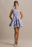 Gabrielle Purple Lily Print Boat Neck Skater Mini Dress