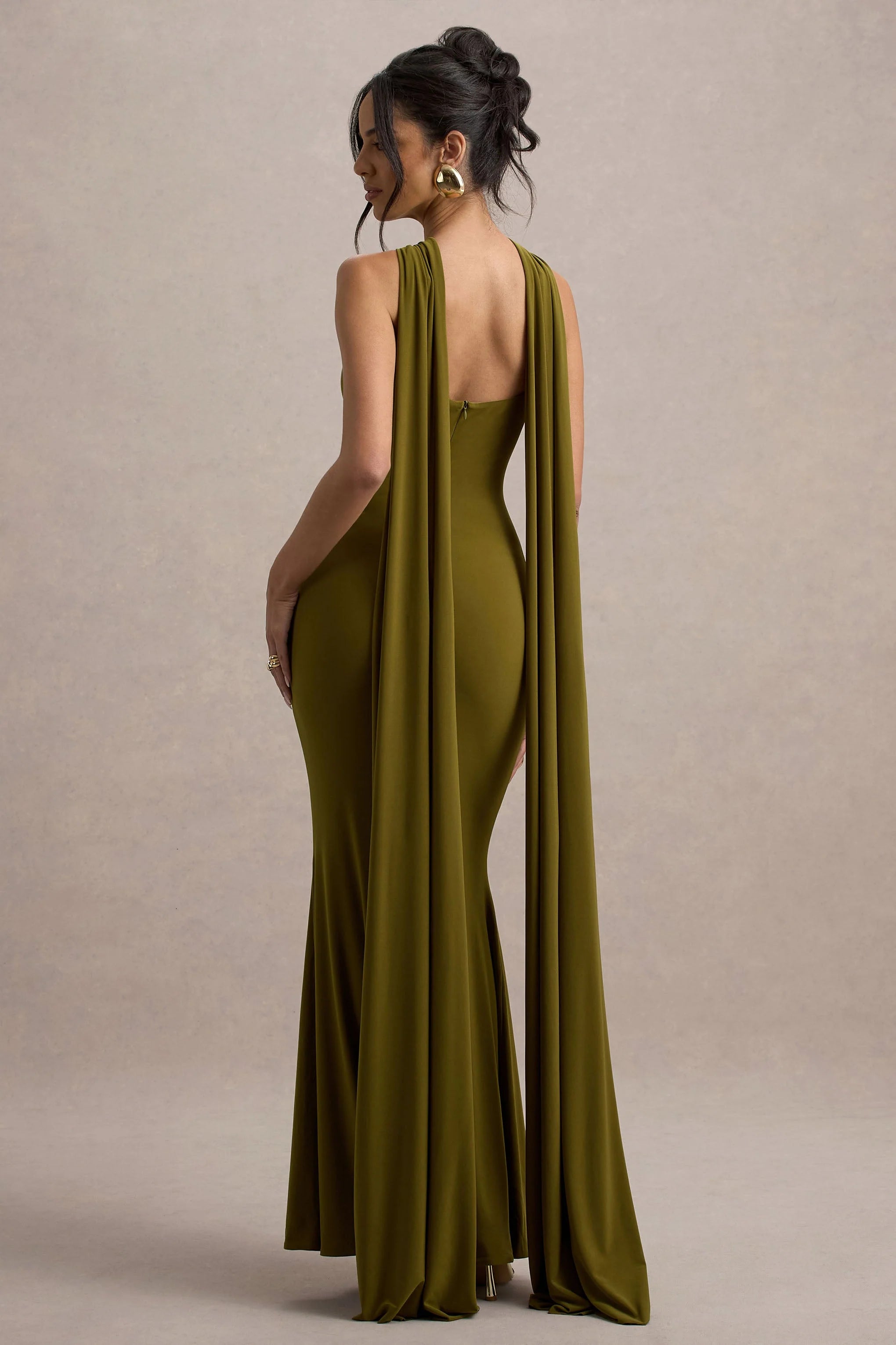 Rhoda Green Twist Halter Neck Cape Maxi Dress