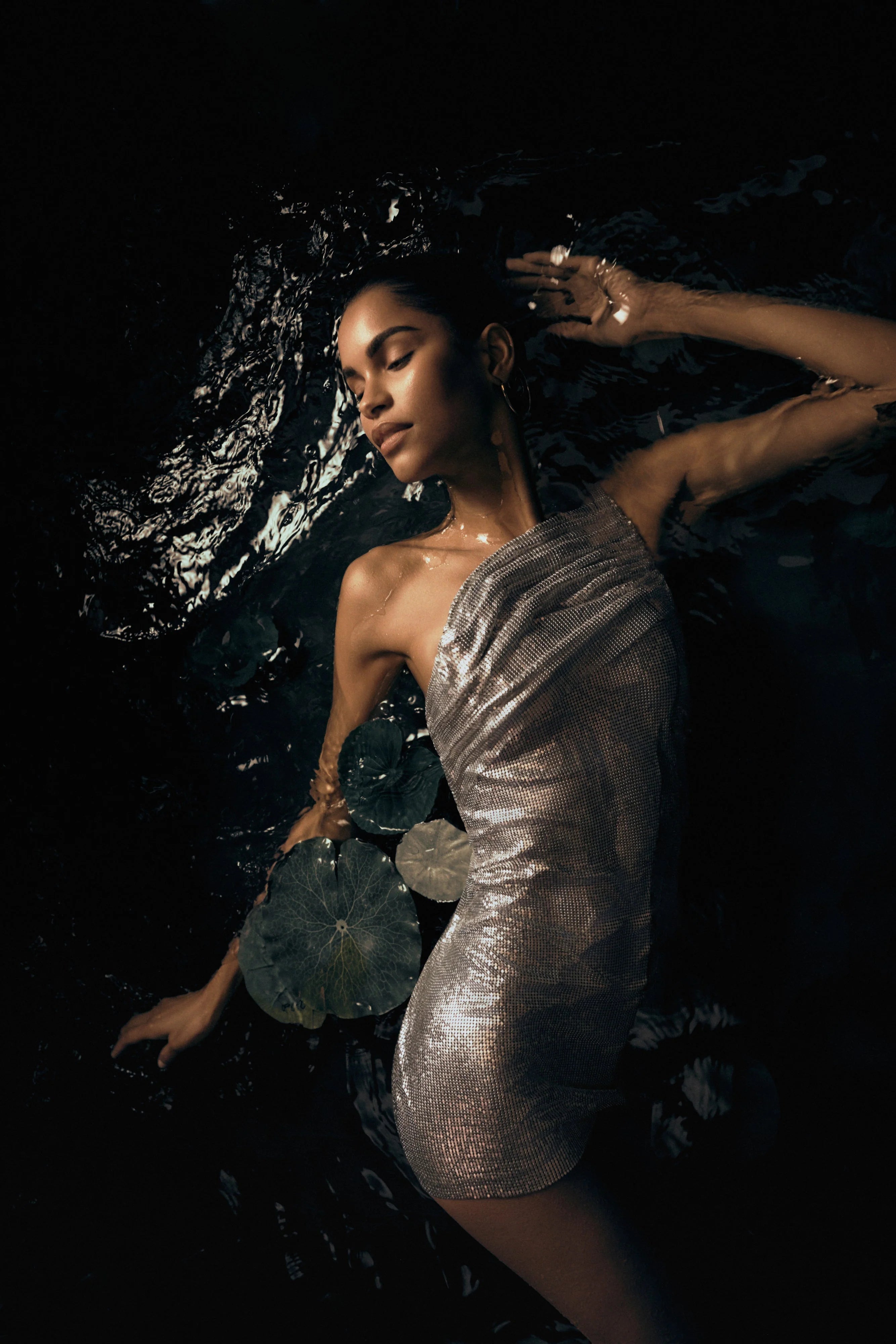 Lyle One Shoulder Glow Mesh Mini Dress Silver