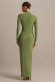 Zephyra Olive High Neck Wrapped Maxi Dress