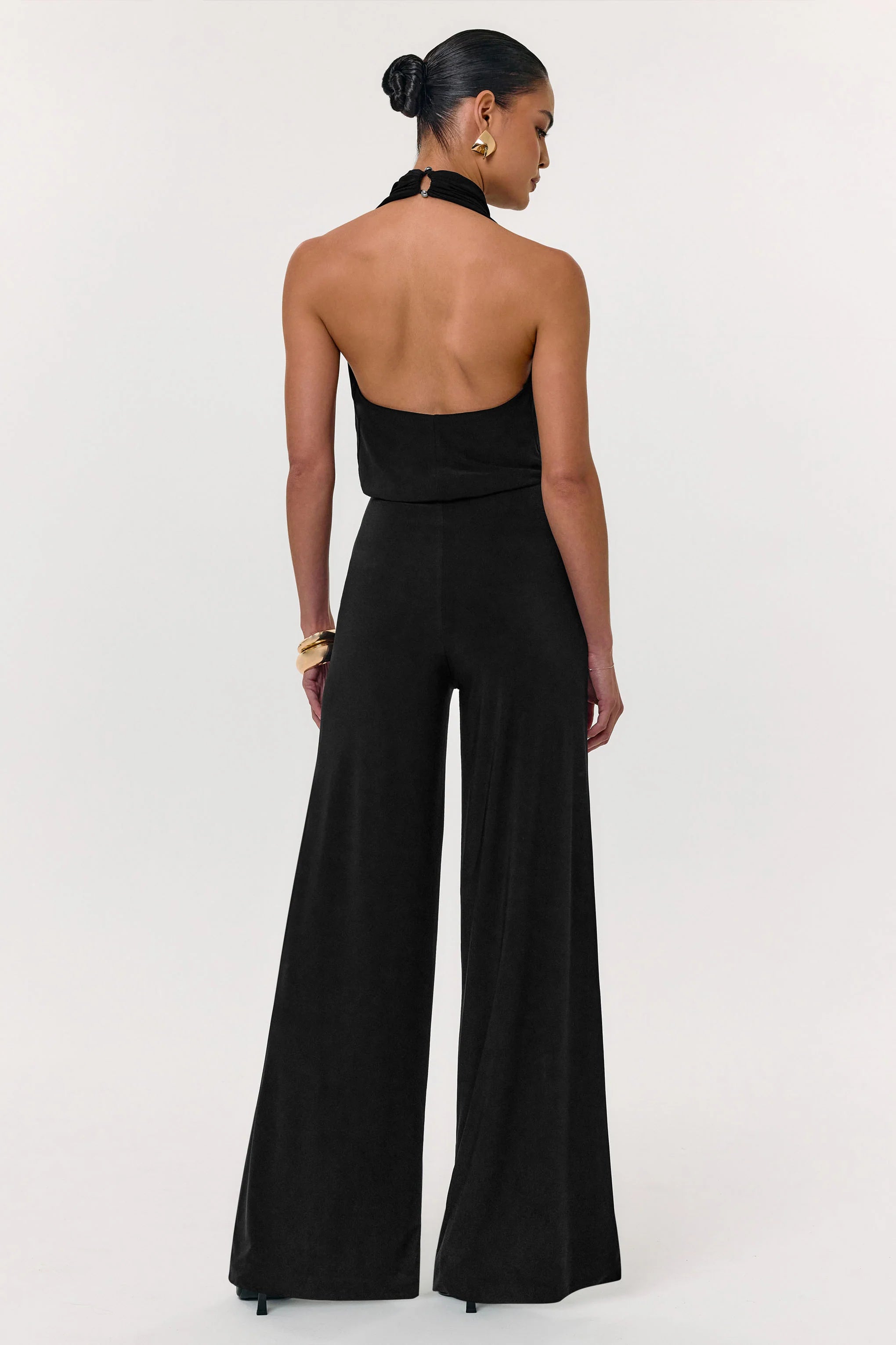 Asha Black High Neck Jumpsuit With Ruched Detail