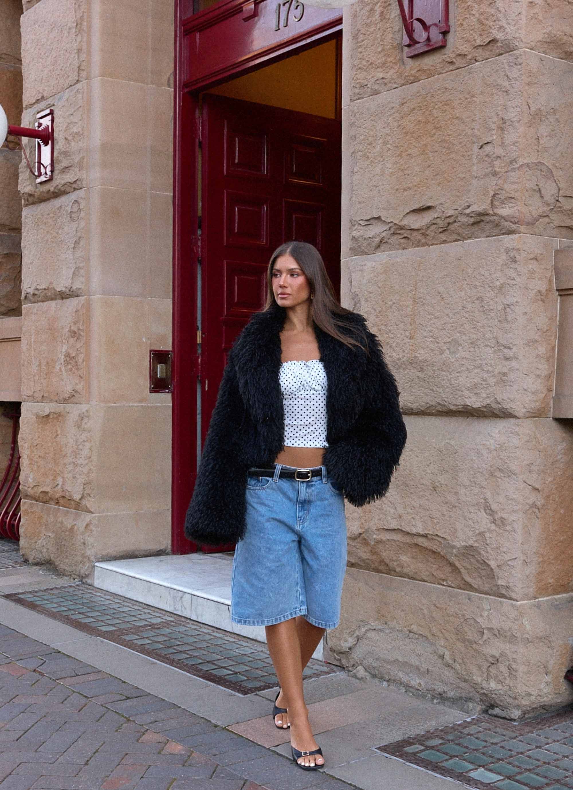 Virginia Cropped Faux Fur Jacket Black
