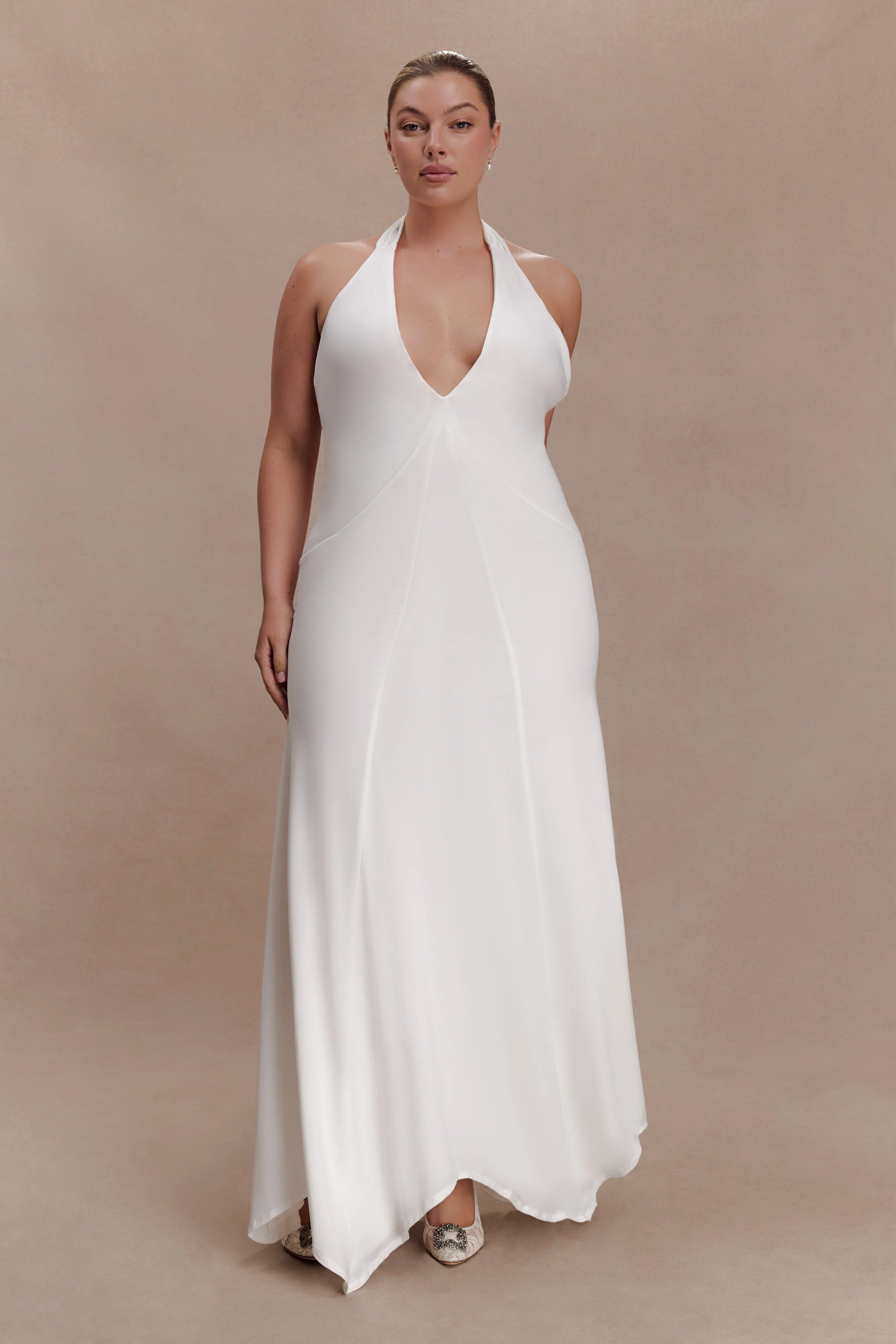Juliet Slinky Maxi Dress With Scarf White
