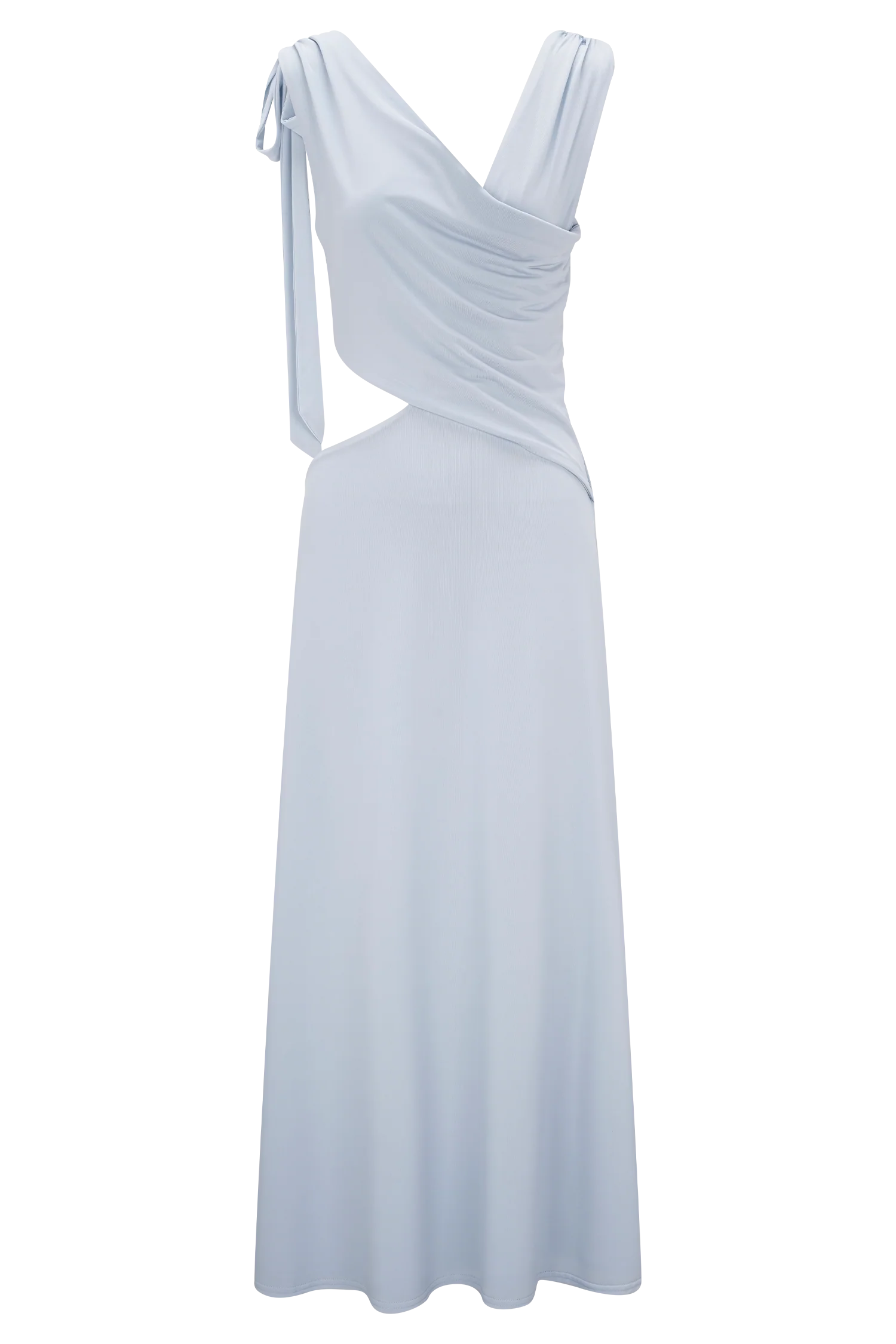 Raleigh Asymmetrical Slinky Midi Dress Pale Blue