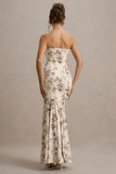 Callie Lemon Floral Print Bandeau Fishtail Maxi Dress