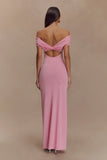 Imogen Off Shoulder Slinky Maxi Dress Candy Pink