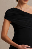 Noah Black Asymmetric Neck Maternity Maxi Dress With Drop Waist