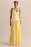 Aurina Lemon Square Neck Maxi Dress With Scarf Detail