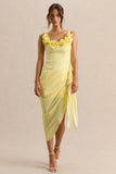Letitia Lemon Scoop Neck Embellished Wrap Midi Dress