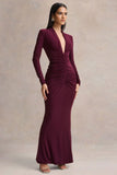 Tami Plum Plunge Neck Long Sleeve Maxi Dress