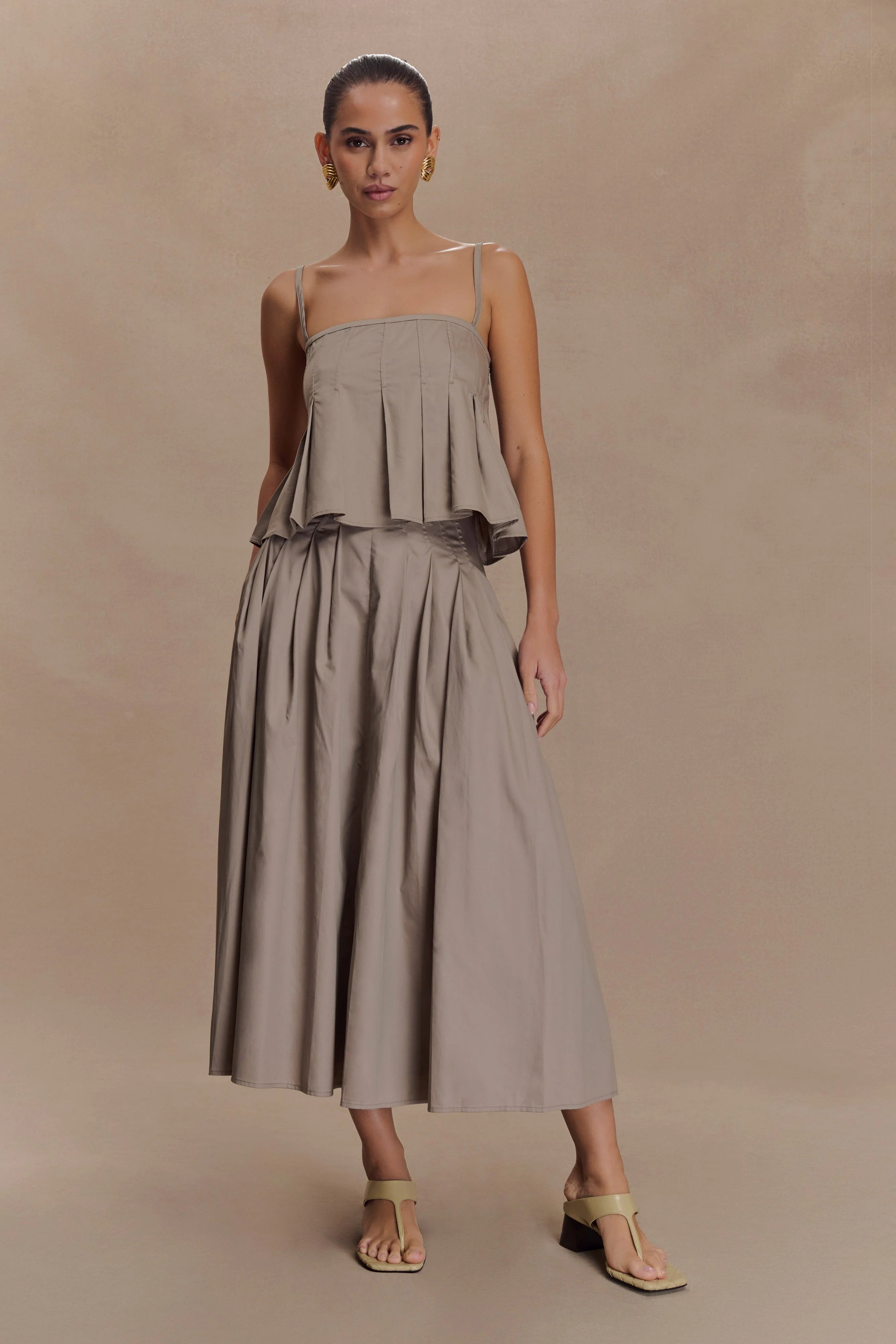 Mae A Line Midi Skirt Pebble Brown