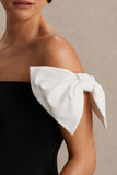 Didi Black White Bardot Bow Detail Maternity Maxi Dress