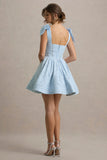 Bethani Light Blue Skater Mini Dress With Bow Straps