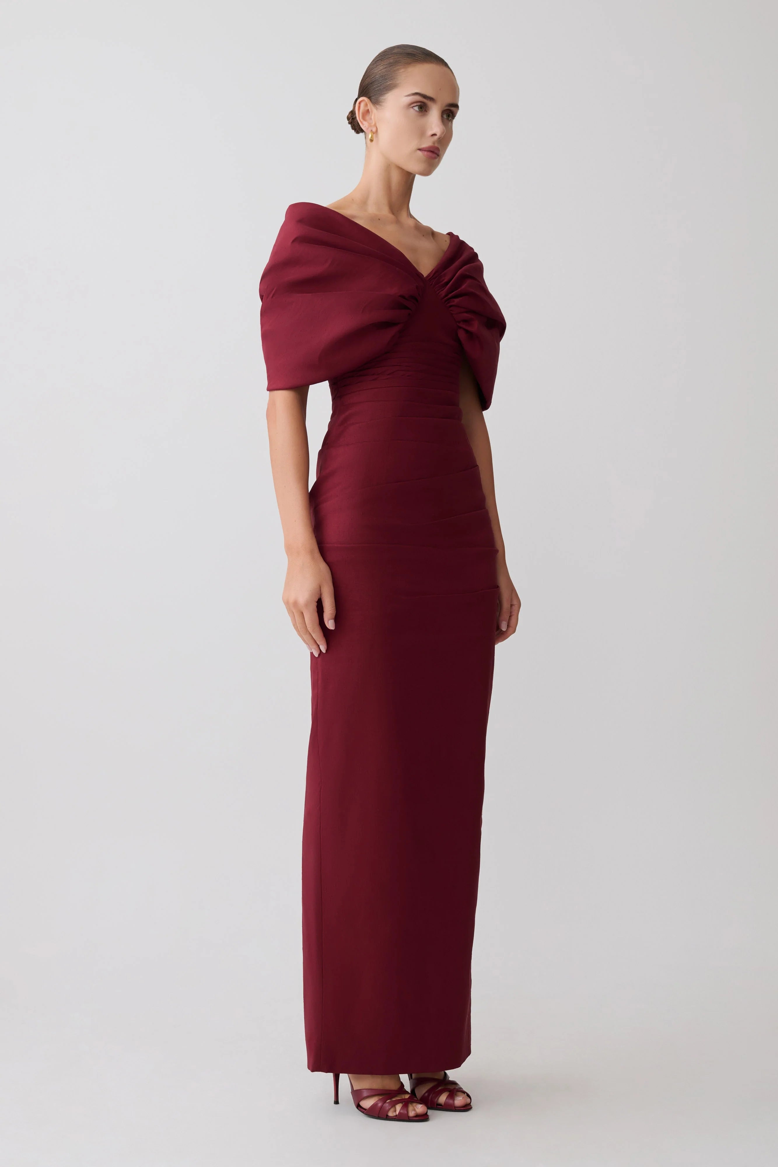 Thelma Bardot Maxi Dress Wine