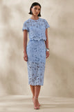 Ina Powder Blue Lace Crew Neck Crop Top