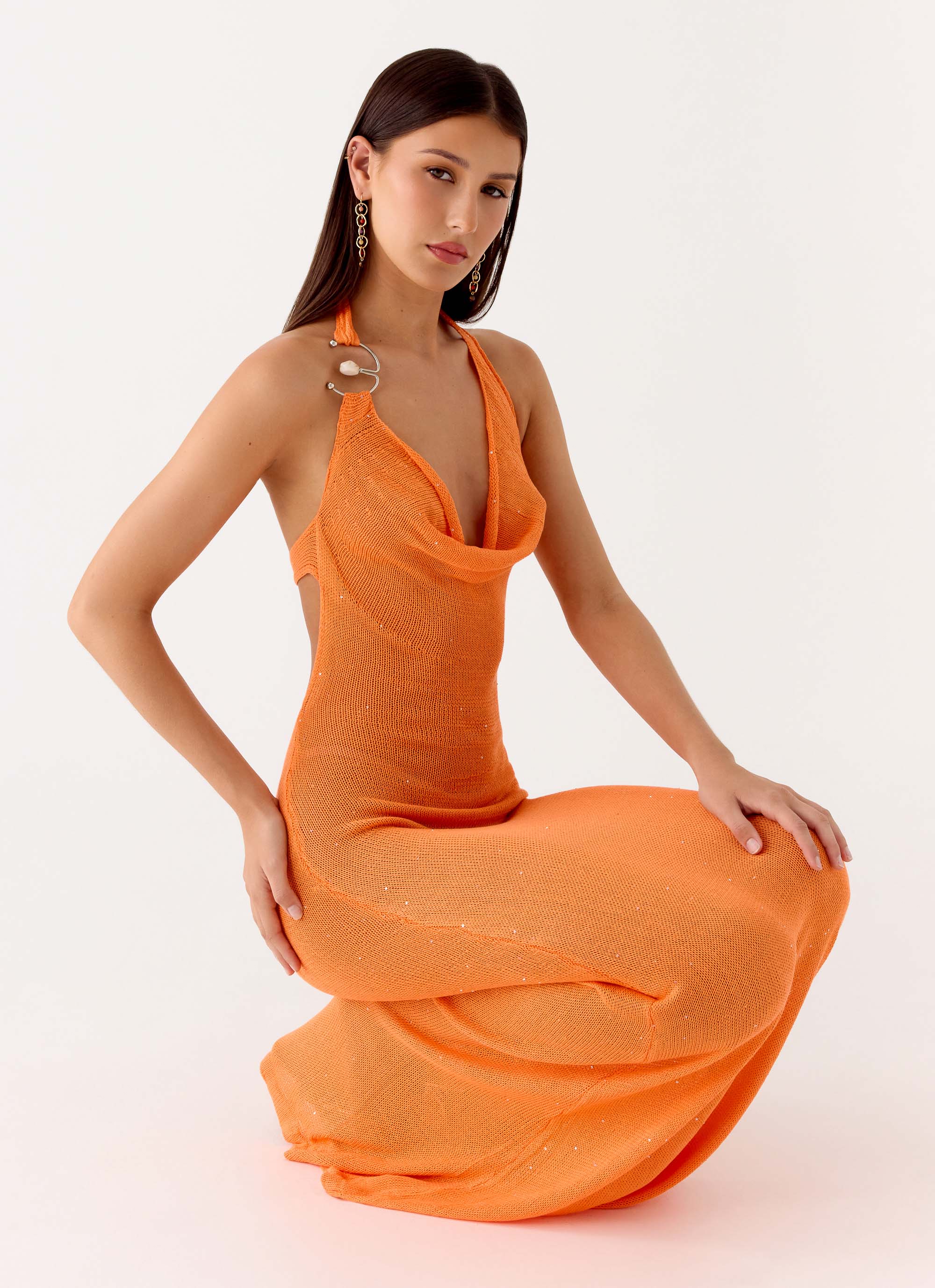 Delfina Cowl Knit Maxi Dress Orange