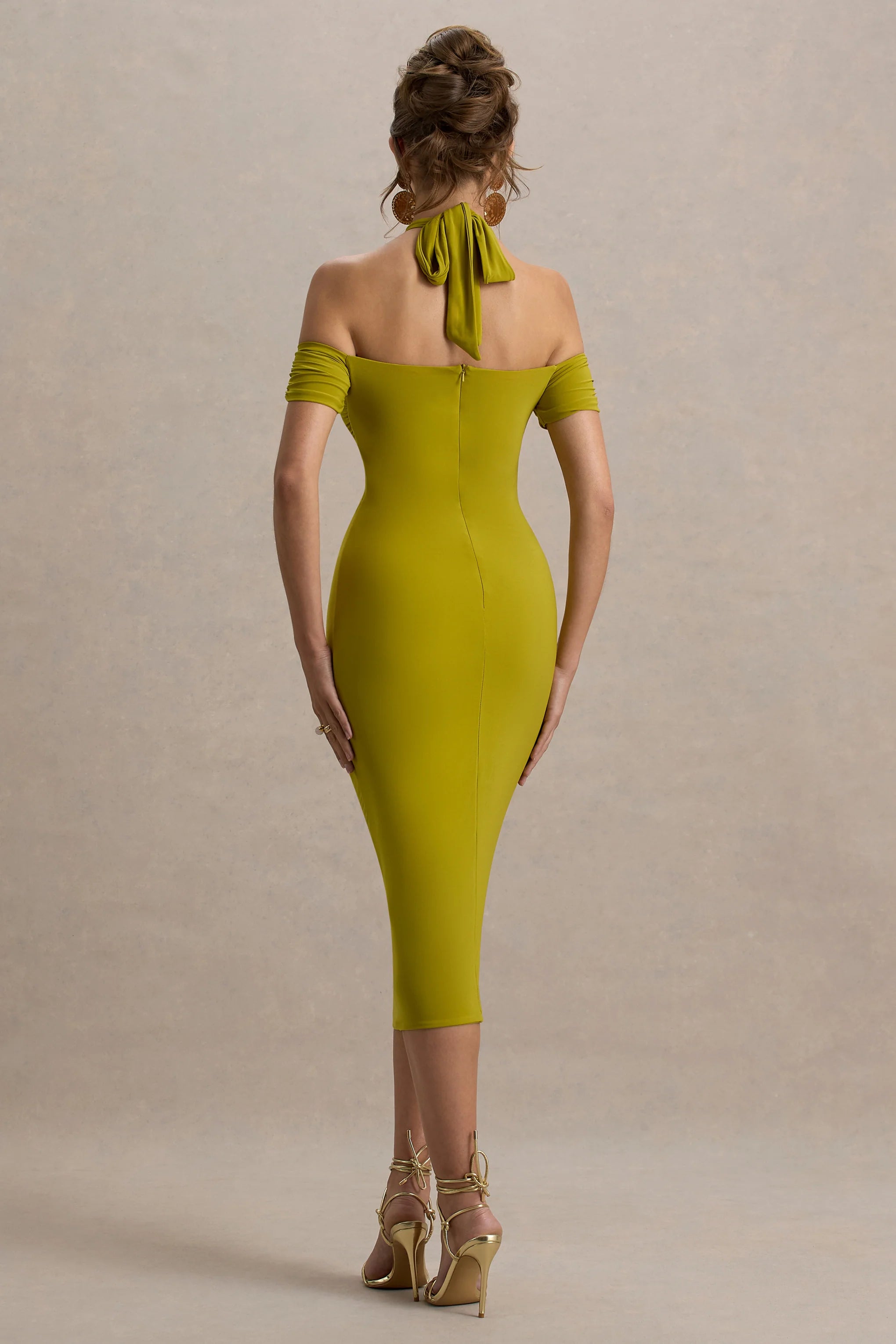 Selvina Green Cut Out Halter Neck Midi Dress