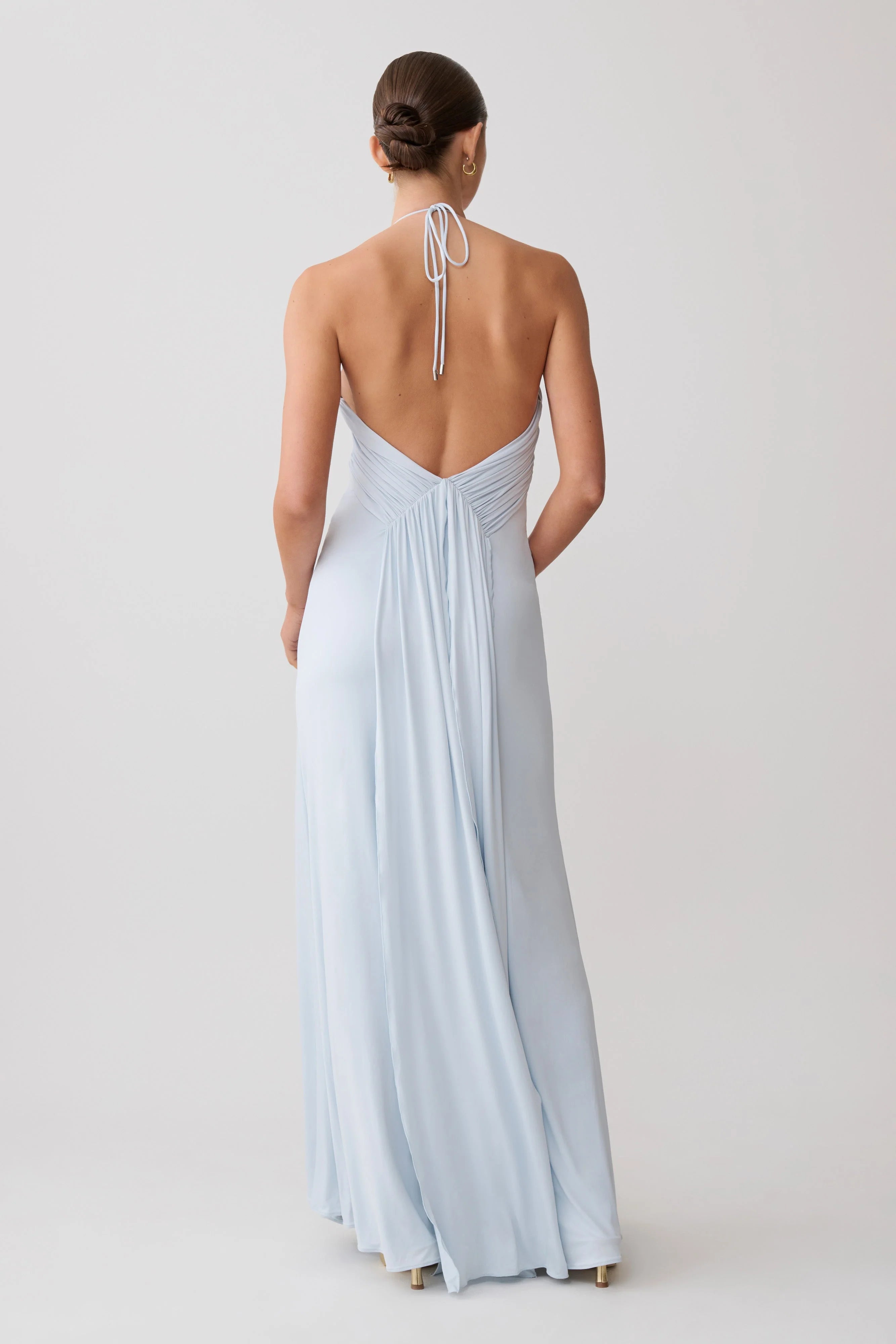 Maely Gathered Slinky Maxi Dress Pale Blue