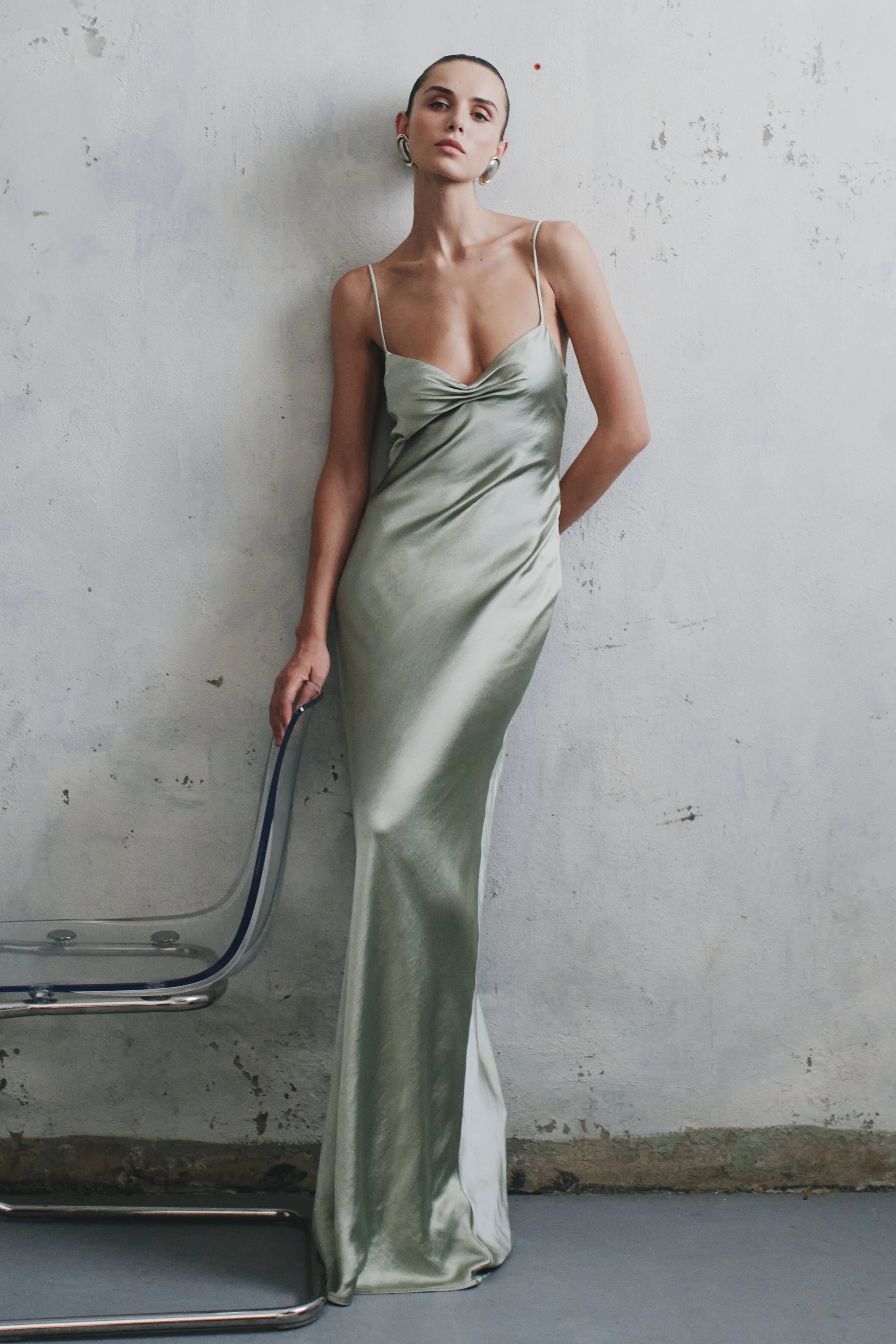 Lilly Sweetheart Satin Maxi Dress Sage
